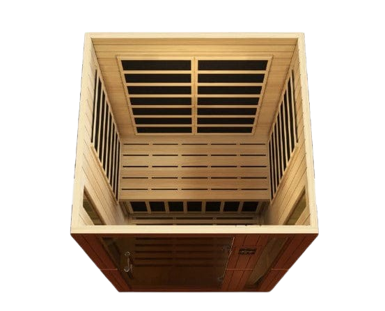 Front Centered Interior Overhead View Of The Dynamic Vittoria 2-Person Low EMF FAR Infrared Indoor Sauna | DYN-6220-01