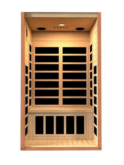 Front Centered Interior View Of The Dynamic Avila 2-Person Low EMF FAR Infrared Indoor Sauna | DYN‐6103‐01