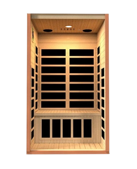 Front Centered Interior View Of The Dynamic Avila Elite 2-Person Ultra Low EMF FAR Infrared Indoor Sauna | DYN-6103-01 Elite