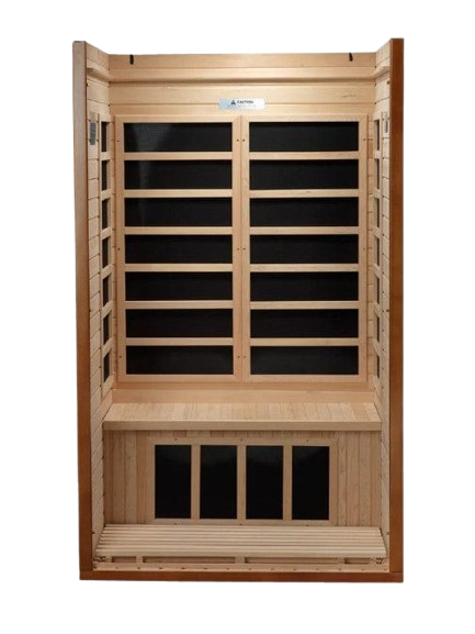 Front Centered Interior View Of The Dynamic Barcelona Elite 2-Person Ultra Low EMF FAR Infrared Indoor Sauna | DYN-6106-01-Elite