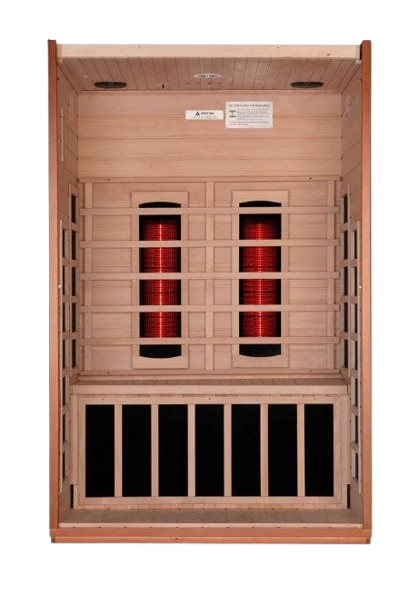 Front Centered Interior View Of The Dynamic Cordoba 2-Person Near Zero EMF Full Spectrum Infrared Indoor Sauna | DYN-6203-02 FS