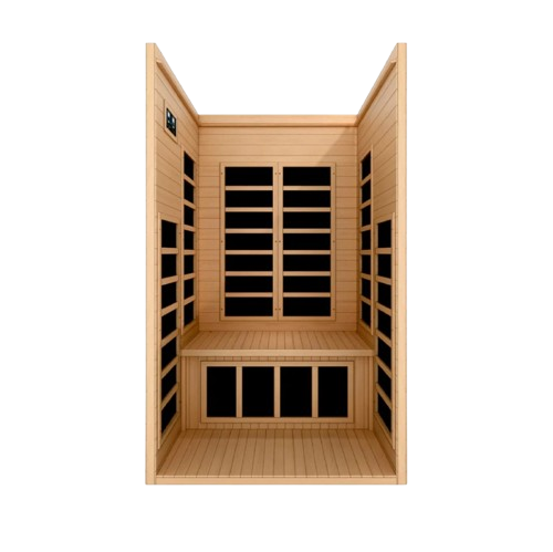Front Centered Interior View Of The Dynamic Gracia 2 Person Ultra Low EMF FAR Infrared Indoor Sauna | DYN-6119-01 Elite