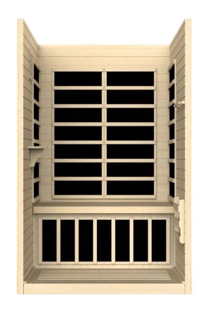 Front Centered Interior View Of The Dynamic Llumeneres 2-Person Ultra Low EMF FAR Infrared Indoor Sauna | DYN-6215-02