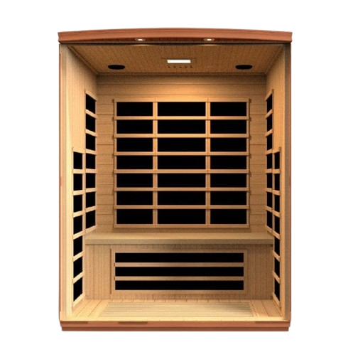 Front Centered Interior View Of The Dynamic Lugano 3-Person Low EMF FAR Infrared Indoor Sauna | DYN-6336-02