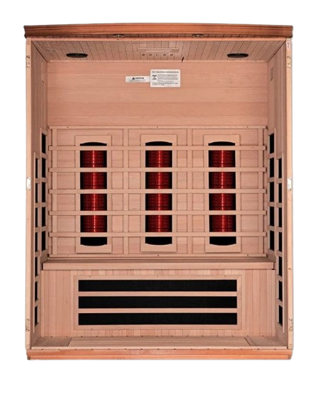 Front Centered Interior View Of The Dynamic Lugano 3-Person Near Zero EMF Full Spectrum Infrared Indoor Sauna | DYN-6336-03 FS