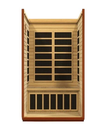 Front Centered Interior View Of The Dynamic San Marino 2-Person Low EMF FAR Infrared Indoor Sauna | DYN-6206-01