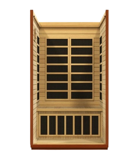 Front Centered Interior View Of The Dynamic San Marino Elite 2-Person Ultra Low EMF FAR Infrared Indoor Sauna | DYN-6206-01 Elite