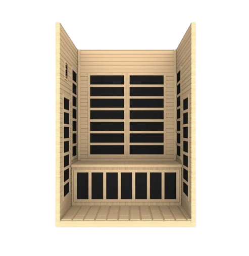 Front Centered Interior View Of The Dynamic Santiago 2-Person Low EMF FAR Infrared Indoor Sauna | DYN-6209-01