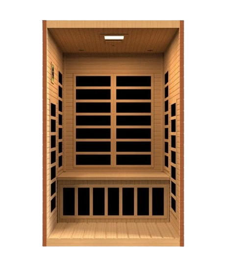 Front Centered Interior View Of The Dynamic Santiago Elite 2-Person Ultra Low EMF FAR Infrared Indoor Sauna | DYN-6209-02 Elite