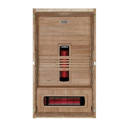 Front Centered Interior View Of The Dynamic Santorini 2 Person Full Spectrum Near Zero EMF FAR Infrared Indoor Sauna | DYN-6009-03 FS