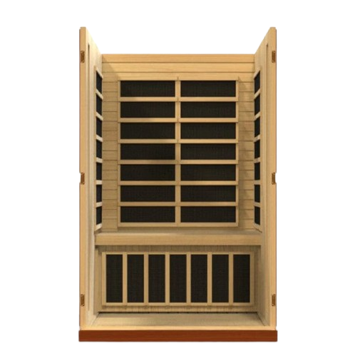 Front Centered Interior View Of The Dynamic Vittoria 2-Person Low EMF FAR Infrared Indoor Sauna | DYN-6220-01
