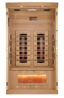 Front Centered Interior View Of The Golden Designs Reserve Edition 1 Person Full Spectrum EMF Indoor Sauna With Himalayan Salt Bar | GDI-8010-03 