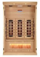Front Centered Interior View Of The Golden Designs Reserve Edition 2-Person Full Spectrum EMF Indoor Sauna With Himalayan Salt Bar | GDI-8020-03