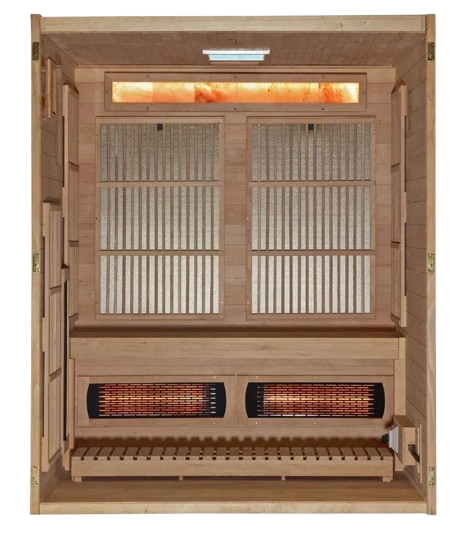 Front Centered Interior View Of The Golden Designs Soria 3-Person Full Spectrum EMF Hybrid Indoor Sauna | GDI-8330-01