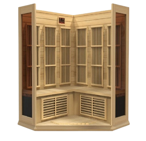 Front Centered Interior View Of The Maxxus 3-Person Low EMF FAR Infrared Corner Indoor Sauna | MX-K356-01