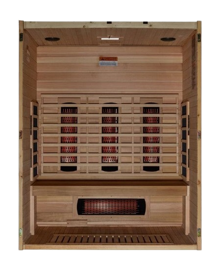 Front Centered Interior View Of The Maxxus 3-Person S-Line Full Spectrum Infrared Indoor Sauna | MX-S306-01-FS-PC