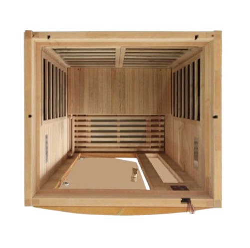 Front Centered Overhead Interior View Of The Dynamic Barcelona Elite 2-Person Ultra Low EMF FAR Infrared Indoor Sauna | DYN-6106-01-Elite
