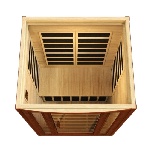 Front Centered Overhead Interior View Of The Dynamic San Marino 2-Person Low EMF FAR Infrared Indoor Sauna | DYN-6206-01