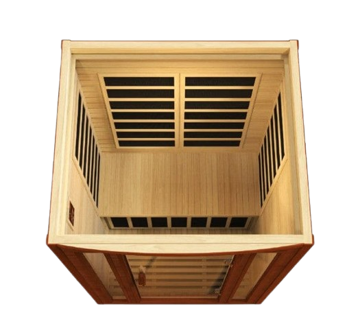 Front Centered Overhead Interior View Of The Dynamic San Marino Elite 2-Person Ultra Low EMF FAR Infrared Indoor Sauna | DYN-6206-01 Elite