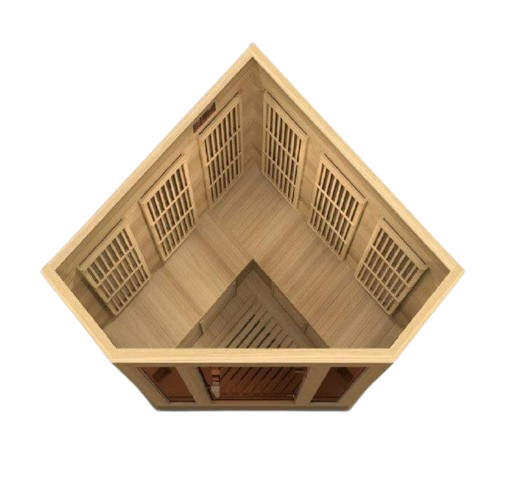 Front Centered Overhead Interior View Of The Maxxus 3-Person Low EMF FAR Infrared Corner Indoor Sauna | MX-K356-01