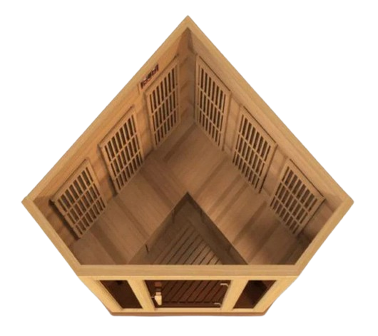 Front Centered Overhead Interior View Of The Maxxus 3-Person Near Zero EMF FAR Infrared Corner Indoor Sauna | MX-K356-01-ZF-CED