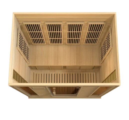 Front Centered Overhead Interior View Of The Maxxus 4-Person Low EMF FAR Infrared Indoor Sauna | MX-K406-01