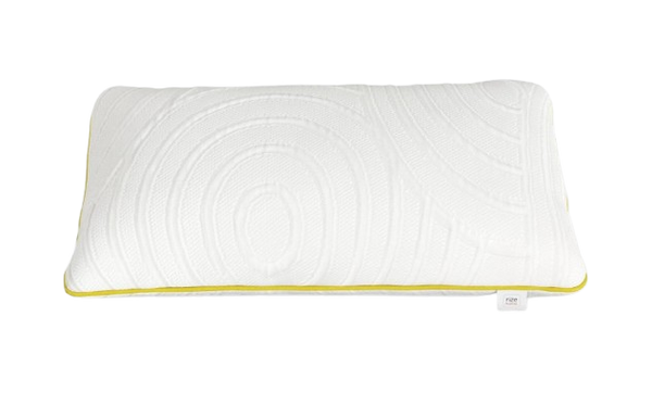 Front Centered Overhead View Of The Rize Home High Dual Cool Pillow With Yellow Trim 