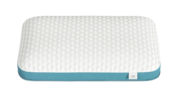 Front Centered Overhead View Of The Rize Home Puff Pillow With Blue Trim