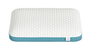 Front Centered Overhead View Of The Rize Home Puff Pillow With Blue Trim