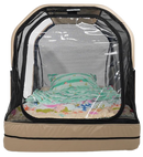 Front Centered View Of The Abram's Nation Safety Sleeper 300 Model Shown In Shimmering Sand Color With Children's Bedding