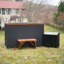 Front Centered View Of The Dynamic Cuboid Cold Plunge Tub Shown With Chiller In An Outdoor Backyard Setting