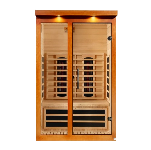 Front Centered View Of The Dynamic Llumeneres 2 Person Full Spectrum Nero Zero EMF FAR Infrared Sauna | DYN-6215-03 FS