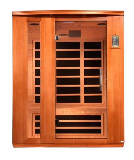 Front Centered View Of The Dynamic Lugano 3-Person Low EMF FAR Infrared Indoor Sauna | DYN-6336-02