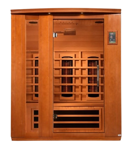 Front Centered View Of The Dynamic Lugano 3-Person Near Zero EMF Full Spectrum Infrared Indoor Sauna | DYN-6336-03 FS