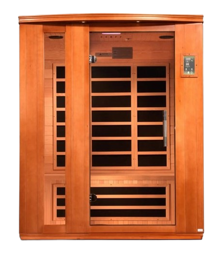 Front Centered View Of The Dynamic Lugano 3-Person Ultra Low EMF FAR Infrared Indoor Sauna | DYN-6336-02 Elite
