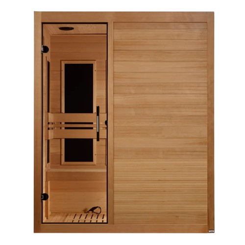 Front Centered View Of The Dynamic Toscana 3 Person Ultra Low EMF FAR Infrared Indoor Sauna | DYN-6315-05 Elite