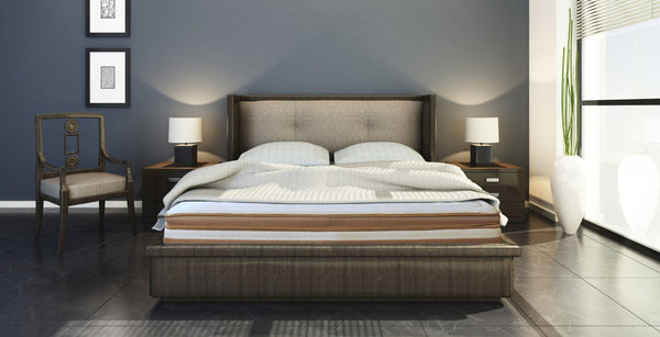 Front Centered View Of The Eurolux Lux By Naturalia: The 6-Layer Luxury Mattress Crafted By Masters Shown On A Bed Frame In A Bedroom Setting