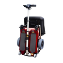 Front Centered View Of The FreeRiderUSA Luggie Standard Folding Mobility Scooter Shown In The Folded Upright Position In The Red Color