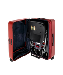 Front Centered View Of The FreeRiderUSA Luggie Suitcase Shown In The Red Color In The Opened Position