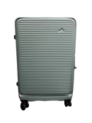 Front Centered View Of The FreeRiderUSA Luggie Suitcase Shown In The Upright Closed Position In The Gray Color