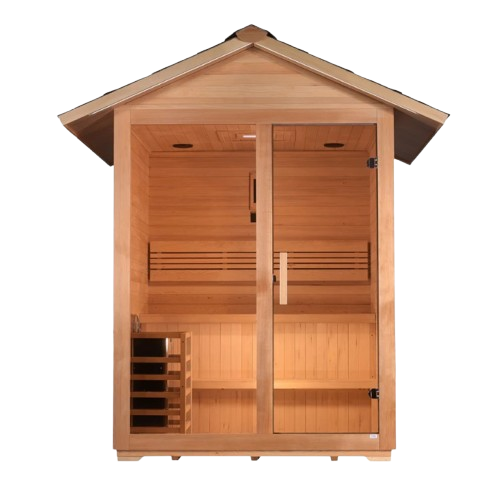 Front Centered View Of The Golden Designs Arlberg 3-Person Outdoor Sauna | GDI-8103-01