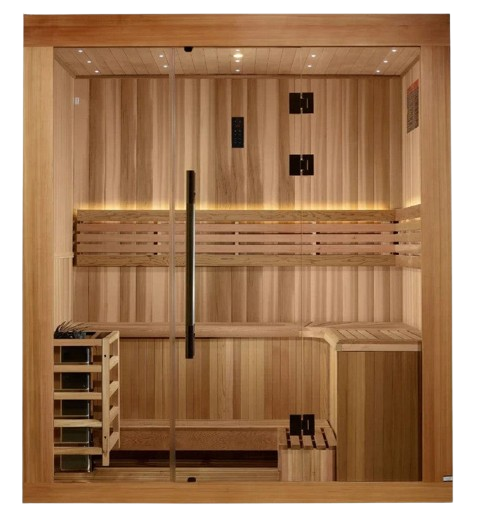 Front Centered View Of The Golden Designs Copenhagen 3-Person Indoor Sauna | GDI-7389-02