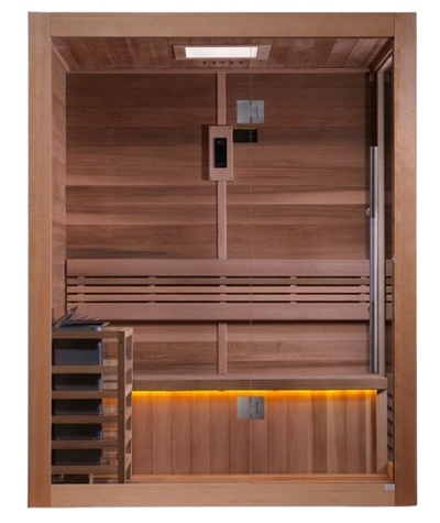 Front Centered View Of The Golden Designs Hanko 2-Person Indoor Sauna | GDI-7202-01