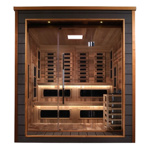 Front Centered View Of The Golden Designs Karlstad 6-Person Hybrid Outdoor Sauna | GDI-8226-01