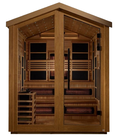 Front Centered View Of The Golden Designs Kaskinen 6-Person Hybrid Outdoor Sauna | GDI-8526-01