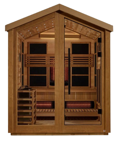 Front Centered View Of The Golden Designs Loviisa 3-Person Hybrid Outdoor Sauna | GDI-8523-01