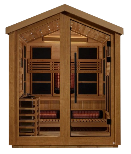 Front Centered View Of The Golden Designs Loviisa 3-Person Hybrid Outdoor Sauna | GDI-8523-01