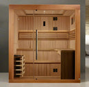 Front Centered View Of The Golden Designs Osla 6-Person Indoor Sauna | GDI-7689-02 Shown In An Indoor Setting