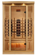 Front Centered View Of The Golden Designs Reserve Edition 2-Person Full Spectrum EMF Indoor Sauna With Himalayan Salt Bar | GDI-8020-03