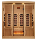 Front Centered View Of The Golden Designs Reserve Edition 4-Person Full Spectrum EMF Indoor Sauna With Himalayan Salt Bar | GDI-8040-03 